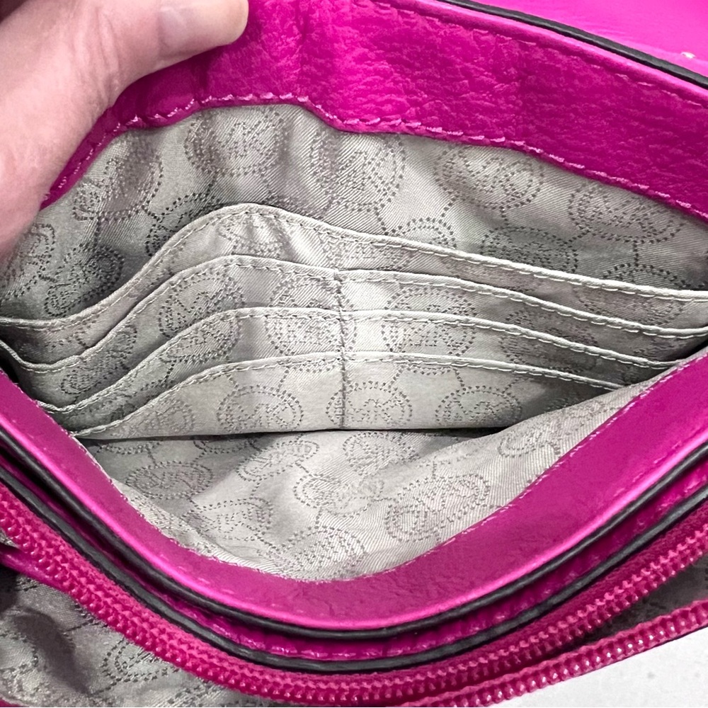 Michael Kors Bedford Jet Set Hot Pink Convertible Clutch Crossbody Purse - Picture 10 of 13